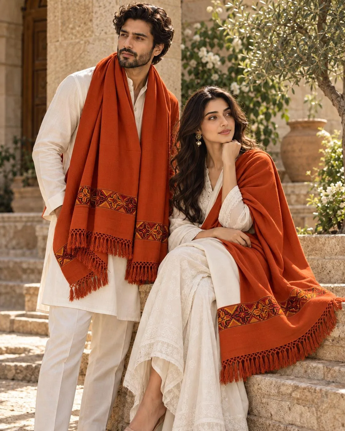 Kulu Border Khadi Shawl Authentic Himalayan Wool Blend Wrap, photo 1