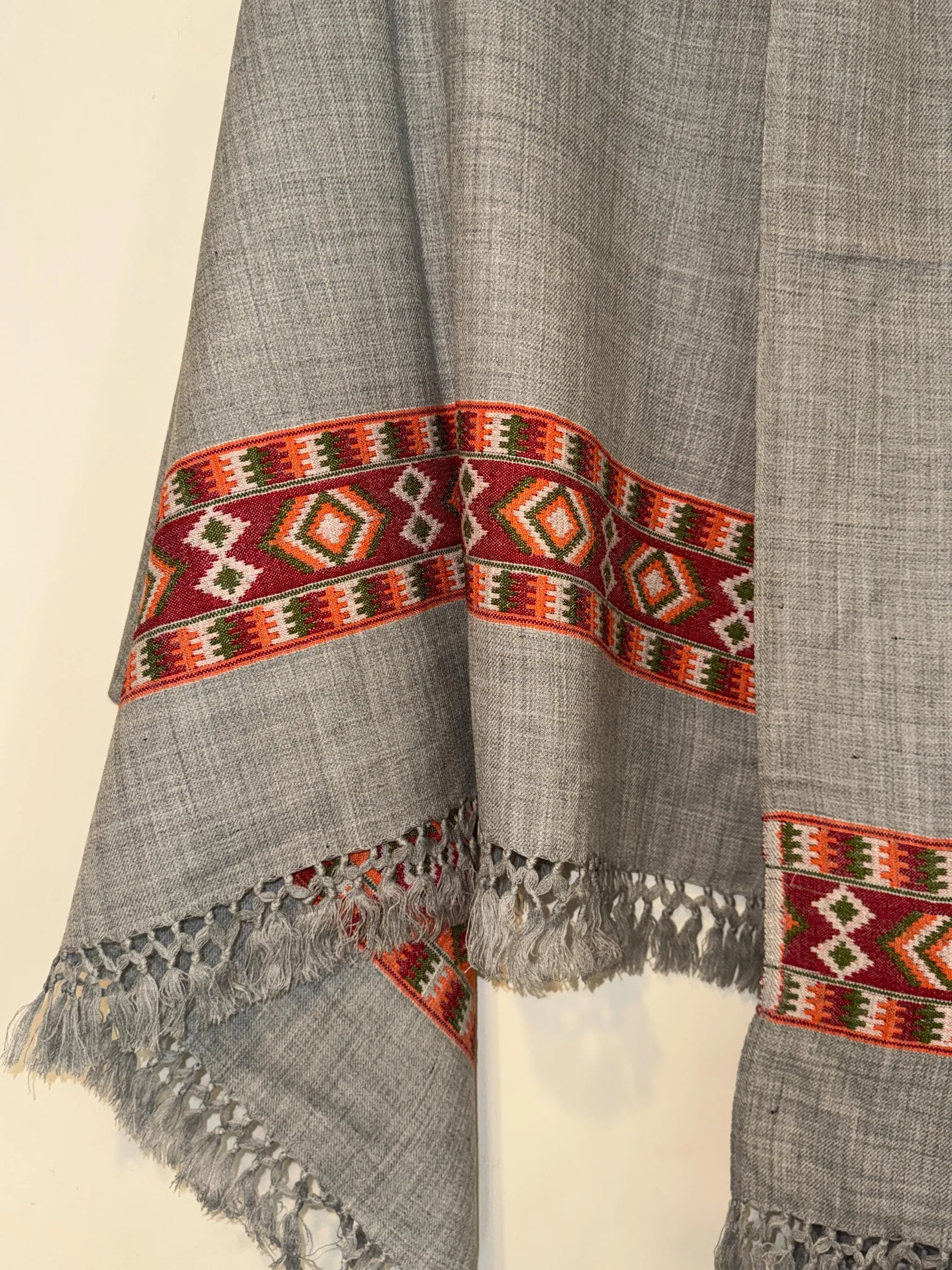 Kulu Border Khadi Shawl Authentic Himalayan Wool Blend Wrap, photo 9