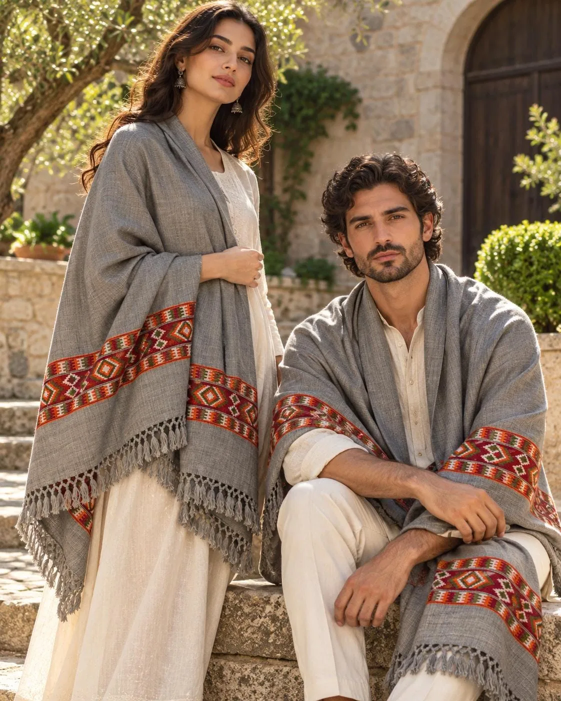 Kulu Border Khadi Shawl Authentic Himalayan Wool Blend Wrap, photo 4