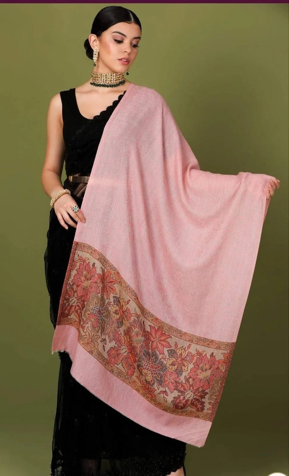 Floral Stole Woolen Chinar Leaf Pattern Feather Soft Texture Scarf, photo 2