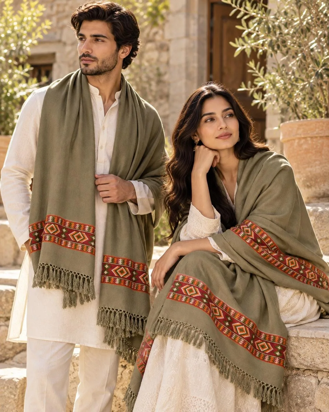 Kulu Border Khadi Shawl Authentic Himalayan Wool Blend Wrap, photo 6