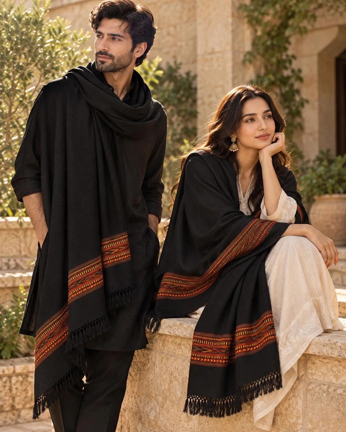 Kulu Border Khadi Shawl Authentic Himalayan Wool Blend Wrap, photo 7