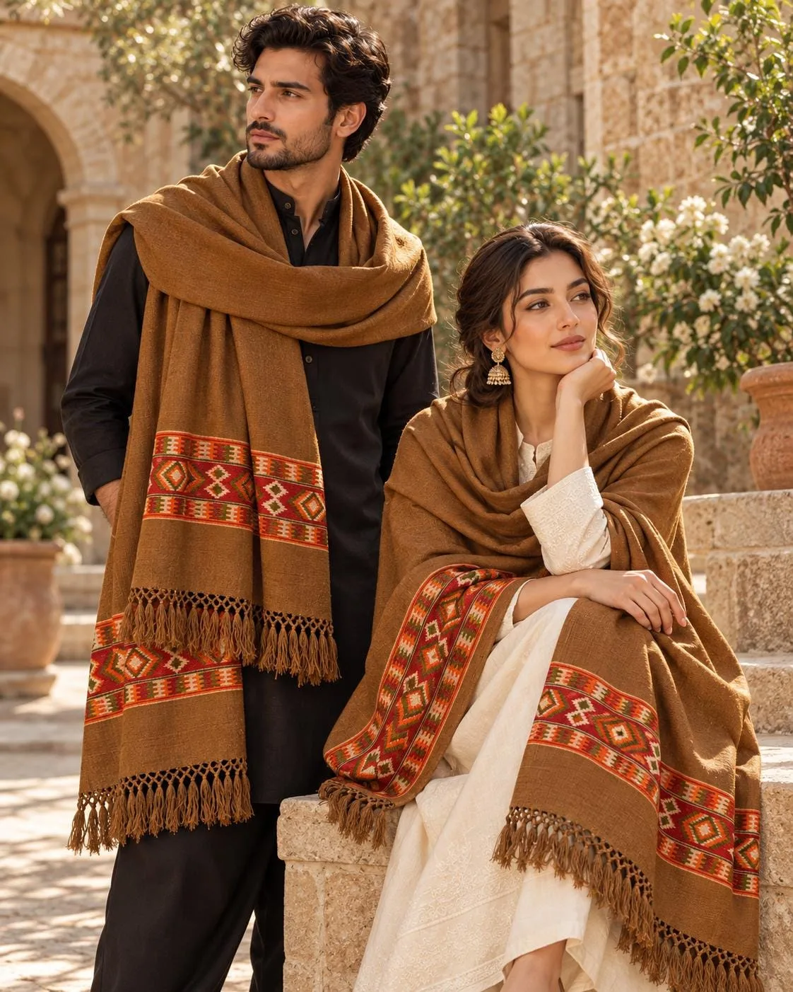 Kulu Border Khadi Shawl Authentic Himalayan Wool Blend Wrap, photo 5