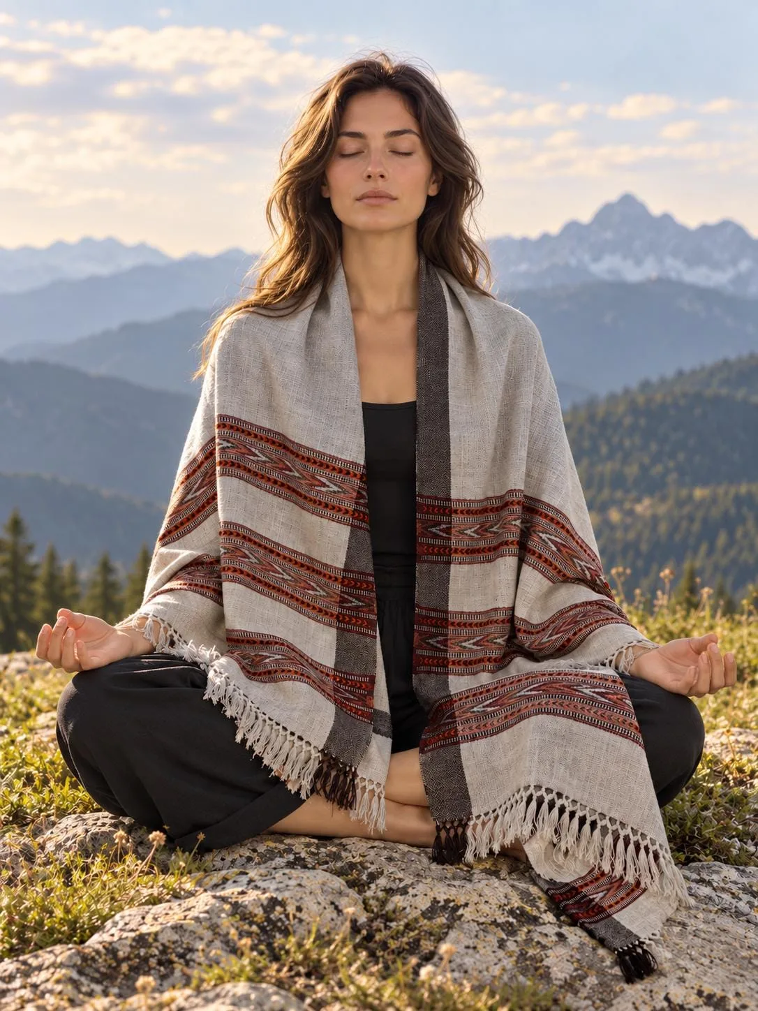Handwoven Himalayan Meditation Shawl or Blanket (Trimurti & Vedic Guna Inspired), photo 1